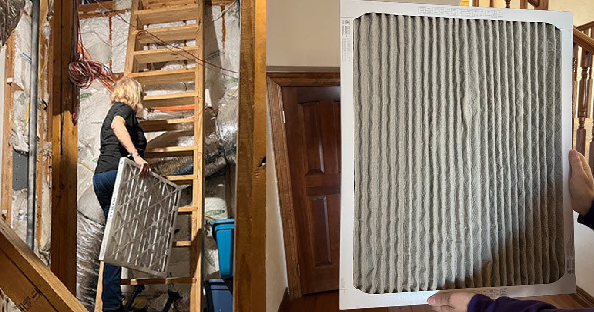 homewatch professional changing dirty air filters in attic